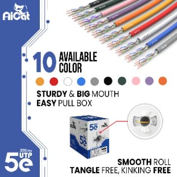AiCat Cat 5e Ethernet Cable 500ft Riser, (CMR) - Insulated Solid Bare Copper Wire Cat5e Cable with FastReel, 24 AWG, ETL - 350MHZ / Gigabit Speed PoE+, Unshielded UTP Network Cable (Blue)
