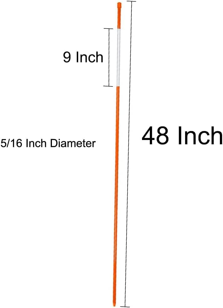 OYYQ 48 Inch 5/16 Inch Diameter Orange Driveway Markers, Fiberglass Snow Stakes with Reflective Tape (20)