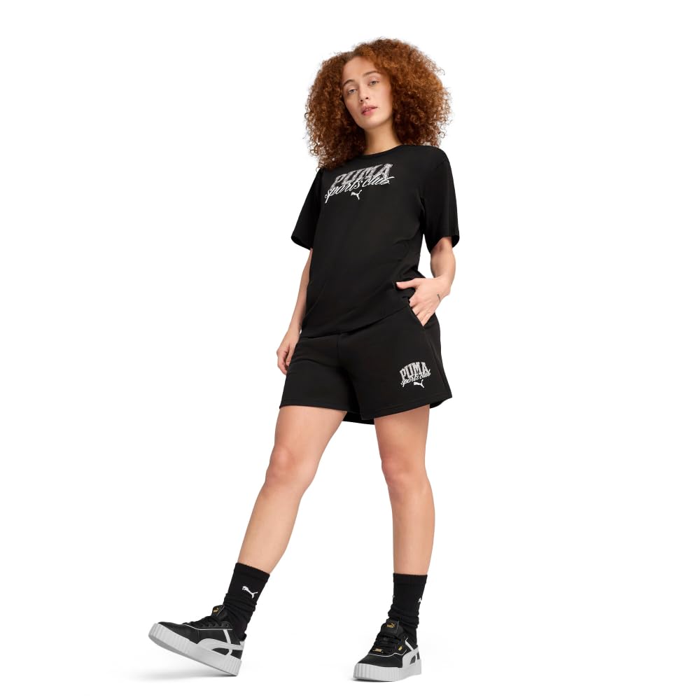 PUMA Women's Graphic T-Shirt, Puma Class Puma Black Ss25, Large