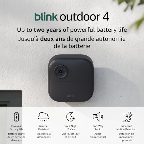Blink Outdoor 4 – Wireless smart security camera, two-year battery life, 1080p HD day and infrared night live view, two-way talk. Required Sync Module not included – Add-on camera
