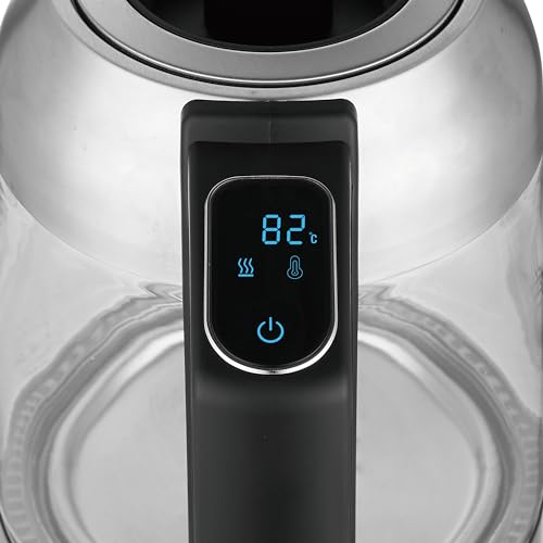 Salton Temperature Control Glass Kettle – 1.7 L | 7 Temperature Settings (104°F–212°F / 40°C–100°C) | Bonus Tea Steeper | LED Colour Change | Keep Warm Function | 360° Swivel Base | Proudly Canadian