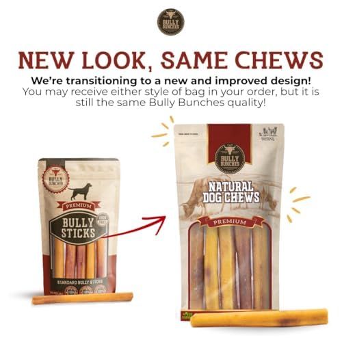 Bully Bunches Premium 12" Standard Odor-Free Bully Sticks for Medium & Large Dogs - Long-Lasting, Natural, Single-Ingredient 100% Beef Chews for Oral Health, Rawhide-Free (10-Pack) Made in CA