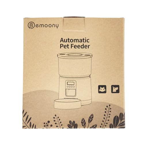 BEMOONY Automatic Cat Feeder 5L, Cat Food Dispenser with 1-6 Meals, Customized Feeding Schedule for Cats & Dogs, Dual Power Supply, Double Lock, 10s Voice, 3L Cat Feeder Including Desiccant Bag