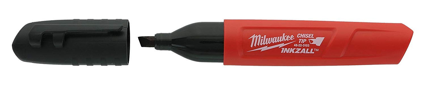 Milwaukee 48-22-3103 Inkzall Chisel Tip Multi Surface Jobsite Marker w/Water, Oil, and Dust Resistance, 6 Pack