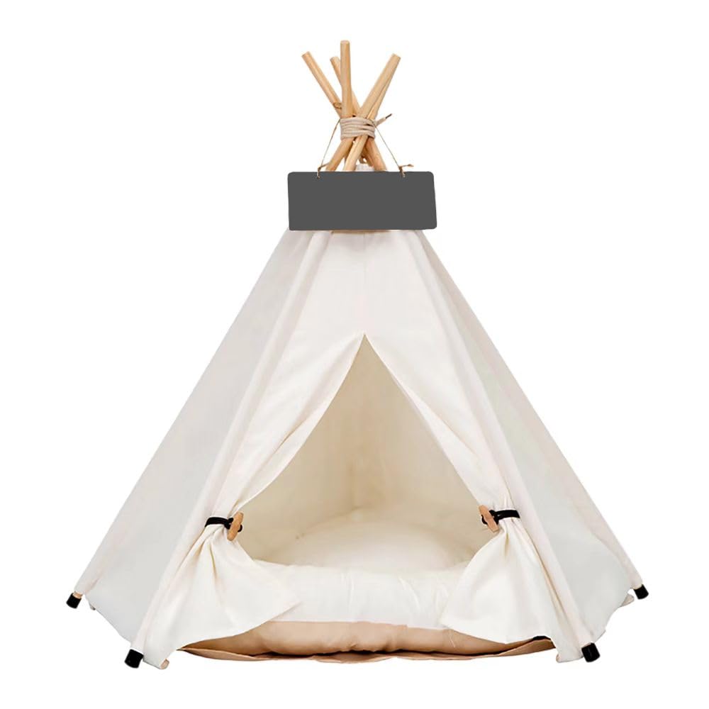 Dog Teepee Pet Tents Tipi Portable Houses Puppy Cat Bed with Thick Cushion (S:40 * 40 * 50CM)