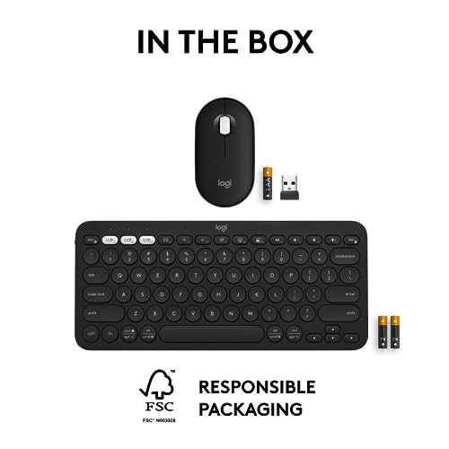 Logitech Pebble 2 Combo, Wireless Keyboard and Mouse, Quiet and Portable, Customizable, Logi Bolt, Bluetooth, Easy-Switch for Windows, macOS, iPadOS, Chrome - Black