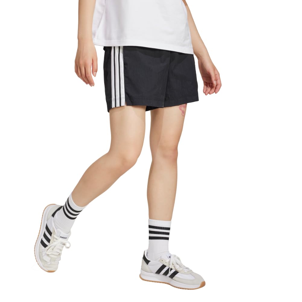 adidas Women's Essentials 3-Stripes Woven Shorts, Black/White, Small
