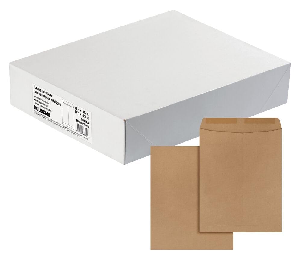 Quality Park Envelopes, 11-1/2 x 14-1/2 Inch Catalog Envelopes, Gummed Flap, 24 lb Natural Kraft, 100 Count - Ideal for Mailing and Storage