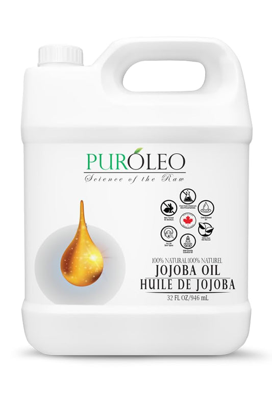 PUROLEO Jojoba Oil 32 Fl Oz/946 ML (Packed In Canada) 100% Pure and Natural for Hair Oil, beard oil , Cuticle Oil, baby oil & Face Oil | |Personal Beauty Pack Easy to carry | Premium Leakproof unbreakable Packaging