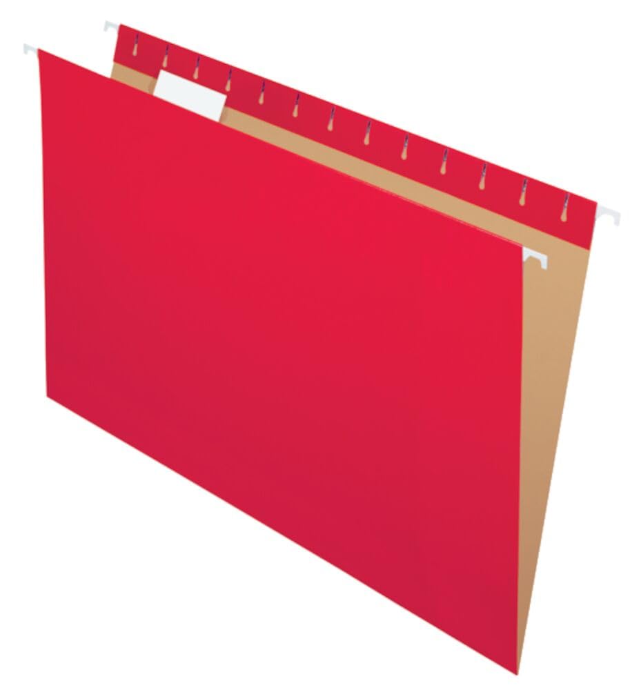Pendaflex Hanging File Folders, Legal Size, Vibrant Red, Coated Hanging Rods, Light Interior for Misfile Prevention, Durable Construction with Recycled Materials, Filing Organization, 25/Box