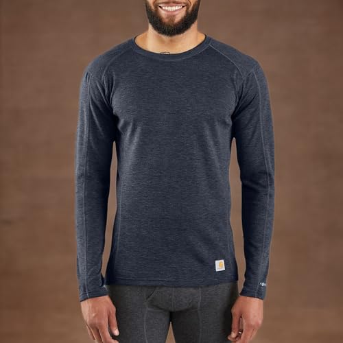 Carhartt Men's MBL131 Base Force® Midweight Base Layer Poly-Wool Crew, Navy Heather, Large