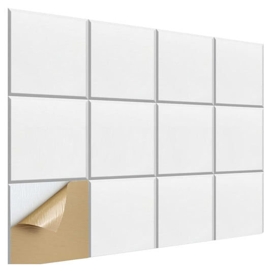 12 Pcs 12"×12" White High Density Sound Absorbing Panels Self Adhevise Acoustic Panels Sound Proof Panels for Ceiling Door Wall Decoration Acoustic Treatment Bevelled Edge Noise Blocker(White, 12*12)