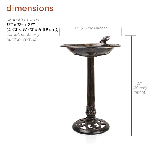Alpine Corporation 27" Tall Outdoor Antique Style Bronze Birdbath Bowl with Bird Figurine