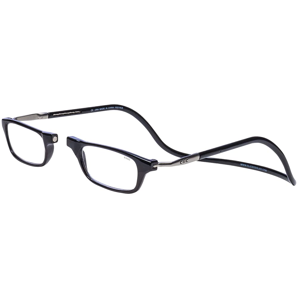 Clic Magnetic Reading Glasses, Computer Readers, Replaceable Lens, Original Long, (M-L, Black, 1.75 Magnification)