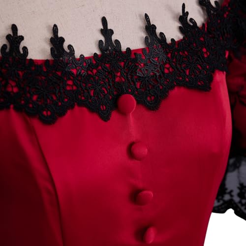 ZODICOS Women's Gothic Victorian Rococo Lace Dress Southern Belle Costume Civil War Colonial Ball Gown Dress, Red, 3X-Large