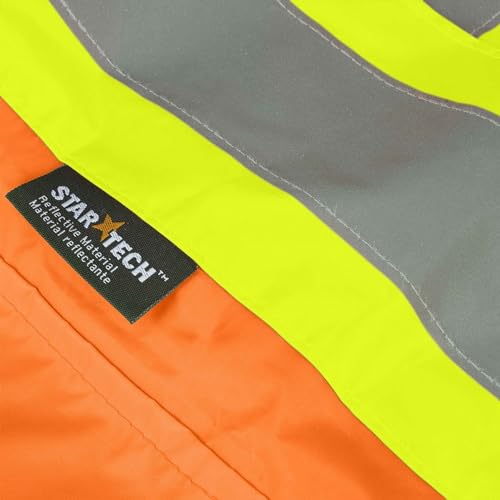 Pioneer Hi Vis Waterproof Lightweight Rainsuit - Work Safety Hooded Jacket and Bib Pants - Adjustable Pant Length - Hi Vis Orange