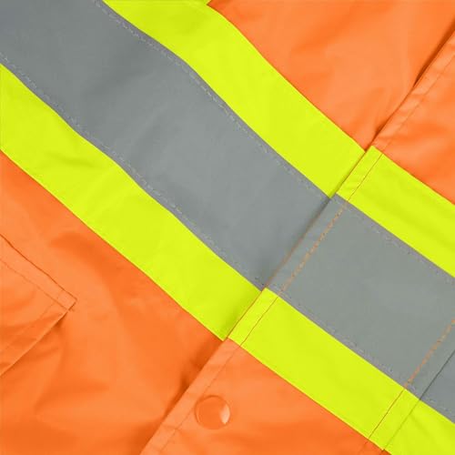 Pioneer Hi Vis Waterproof Lightweight Rainsuit - Work Safety Hooded Jacket and Bib Pants - Adjustable Pant Length - Hi Vis Orange