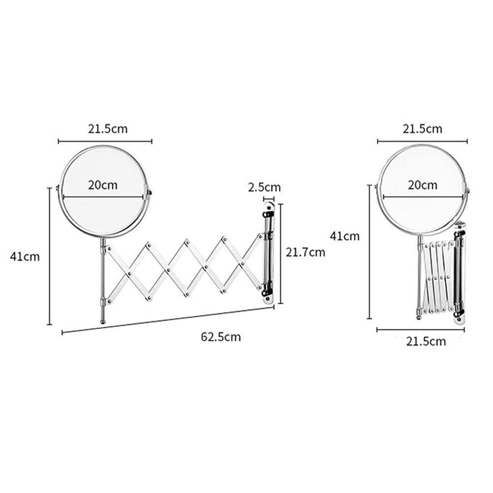 8" Wall Mounted Makeup Mirror 5x/7x/10x Wall Makeup Vanity Mirror Double Sided Magnifying Makeup Mirror,with Scissor Bracket,Adjustable 360 Degree,Chrome Bathroom Shaving Mirror