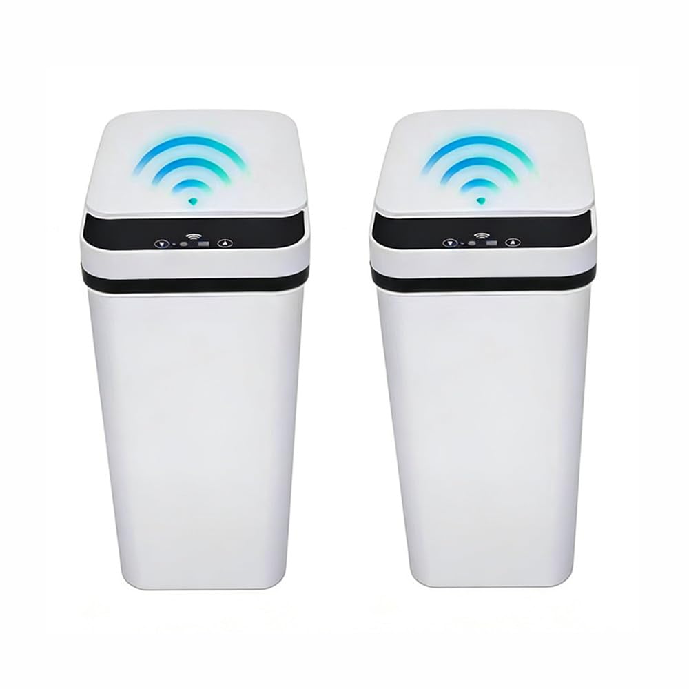 2Pack Bathroom Trash can,Smart Touchless Trash Can,Automatic Motion Sensor Compost Bin with Lid,2.4 Gallon Plastic PP Rubbish Can, Kitchen, Bathroom, Office, Bedroom Trash can (White+White)
