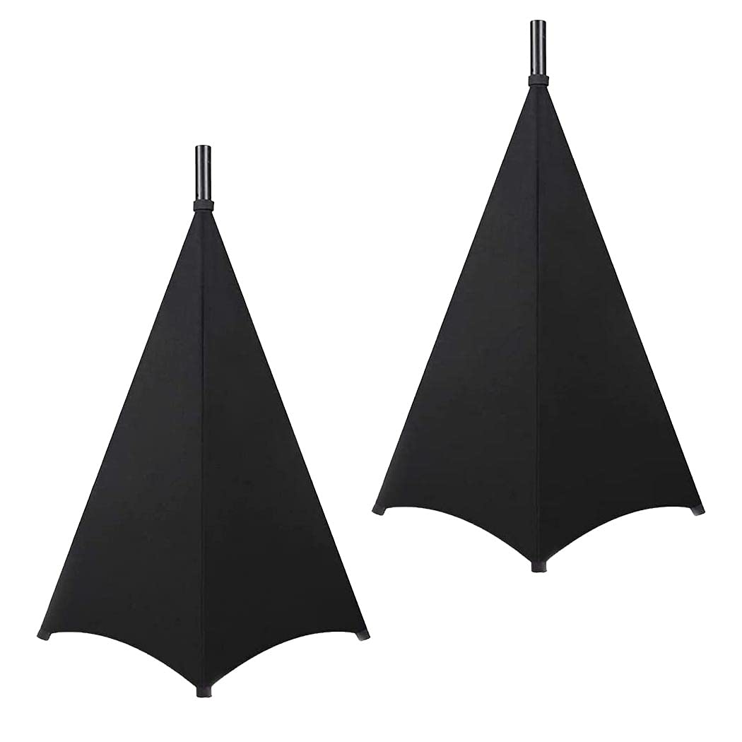 J&C 2 Pcs Speaker Stand Cover Tripod Stand Scrim Triple 3 Sided DJ Speaker Spandex Stretch Cover Light Stand Skirt Protection Cover for Indoor and Outdoor Use (Black)