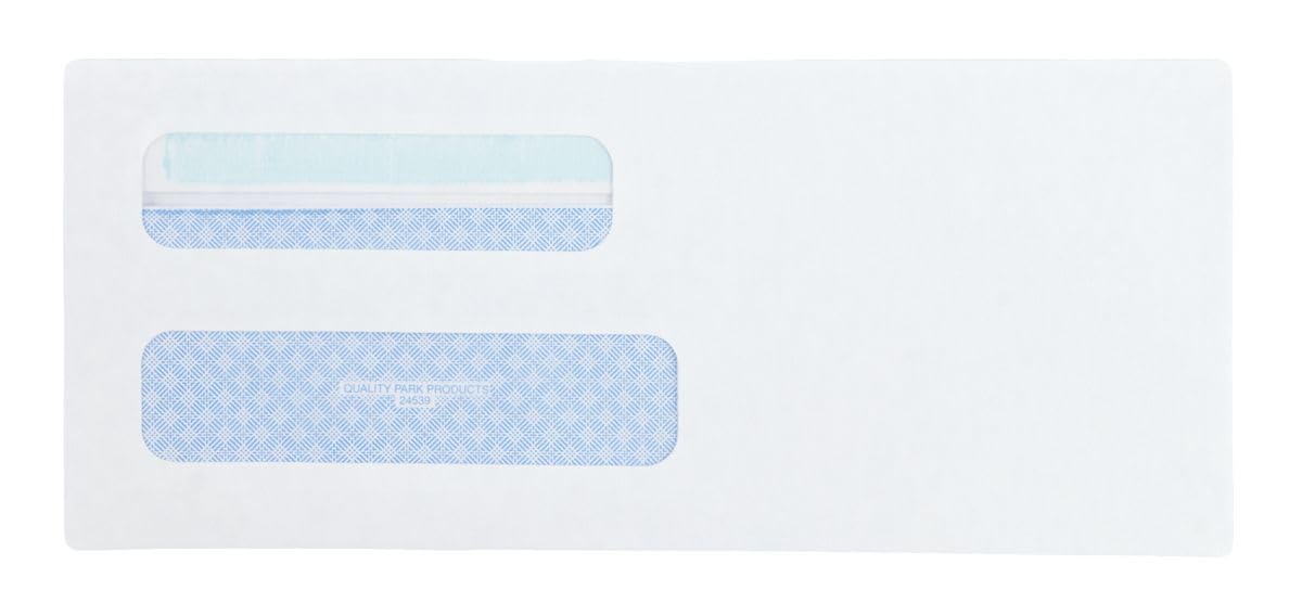 Quality Park Envelopes, No.8 Double Window, Redi-Seal, Security Tinted, Check Size 3-5/8" x 8-5/8", 24 lb. White Wove, Box of 500 (24539)