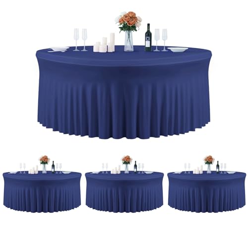 4 Pack Navy Blue Round Tablecloth, Fitted Tablecloths for 6 FT Round Tables, Polyester Fabric TableCloth Circle Table for Wedding Photography Party Professional Events Mermaid Birthday Decorations