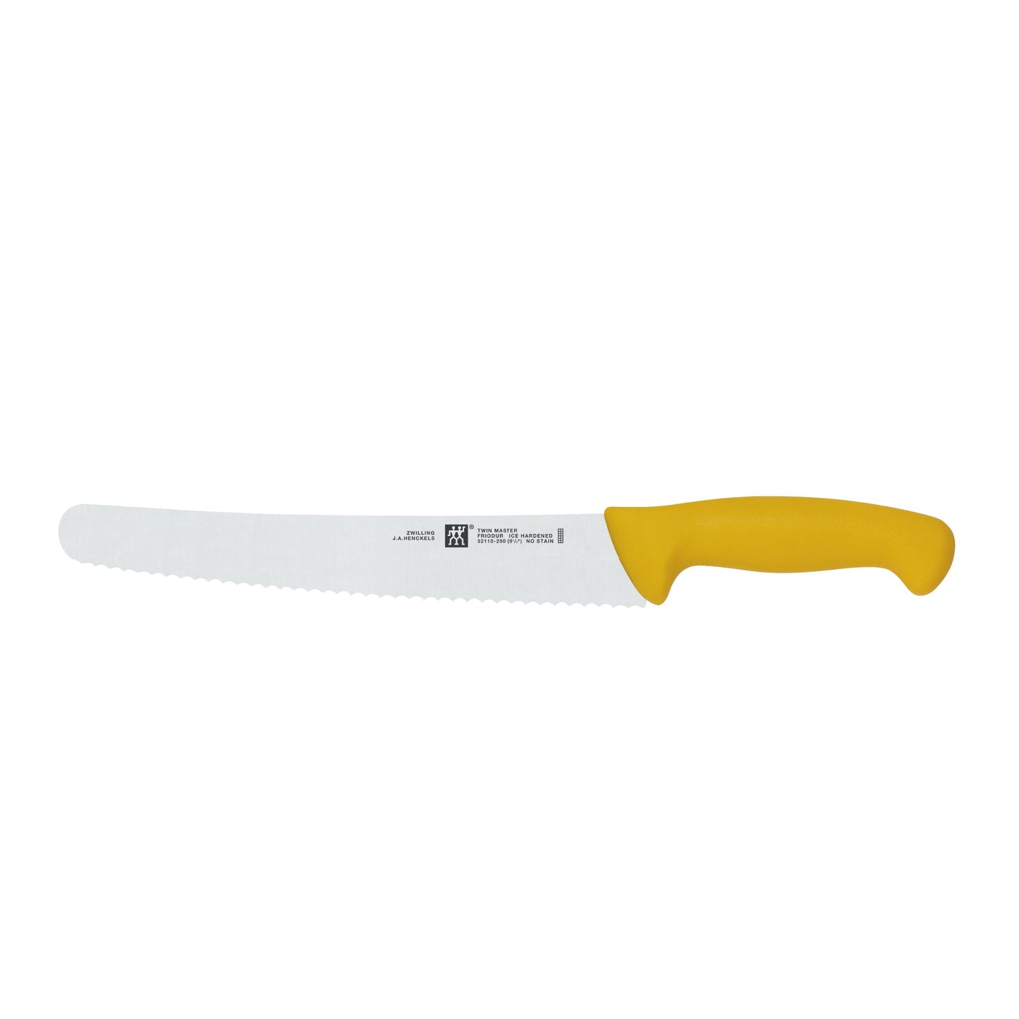 ZWILLING Twin Master 9.5" Bread Knife with Scalloped Edge | 57 Rockwell Hardness | Ergonomic Non-Slip Synthetic Resin Yellow Handles with Enclosed Tang | Made in Spain