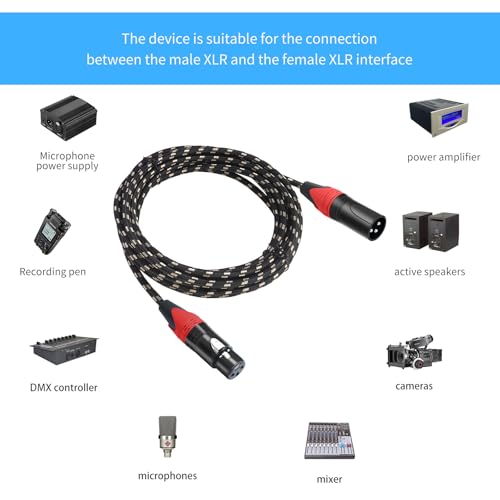Jozzai XLR Cable 50ft 2 Packs - Premium Balanced Microphone Cable with 3-Pin XLR Male to Female Mic Speaker Cable, Black and White Grid Layer, Pure Copper and Plated Conductors
