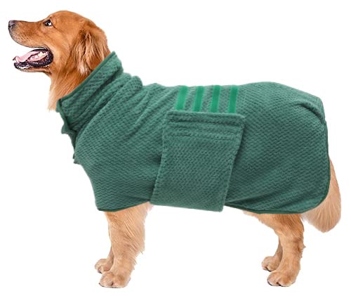 Geyecete Dog Bathrobe Towel - Fast Drying Coat, Super Absorbent Pet Bath Robe - Pineapple Grid Design for Dogs and Cats - Green, 3XL