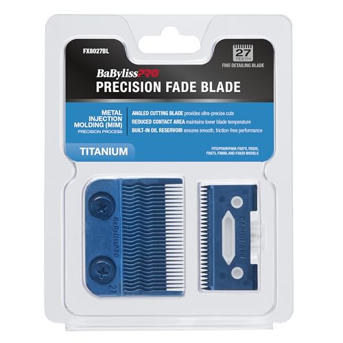 BaBylissPRO Barberology Blue Titanium Precision Replacement Fade Blade MIM Process, 27 Tooth Metal Injection Molded Fade Clipper Blade