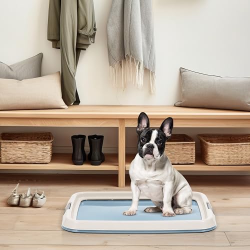 IRIS USA Pee Pad Holder for Small Sized Dog and Puppy Pee Pads, Secured Latches, Non-Skid Feet, High Polish Finish for Easy Cleaning, Leak Protection, Fits 43x58 cm Pad, Blue