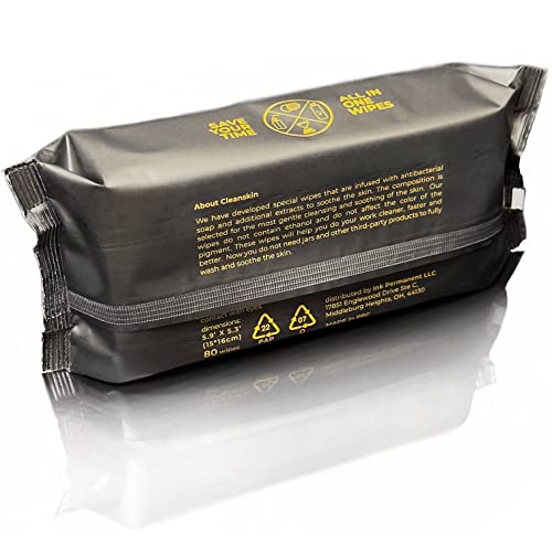 CleanSkin Cleansing Safe Green Soap Wipes for Tattooing All in One solution To Heal and Clean Tattoos, PMU & Piercings | Alcohol and Fragrance Free, Unscented | 80 Count (Pack of 6)