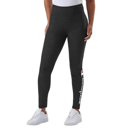 Champion Women's Leggings, Authentic, Moisture Wicking, 7/8 Leggings for Women, 25 (Plus, Black Script, X-Large