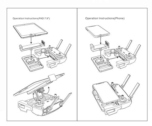 Tablet Mount Holder Compatible with Mavic 2/Spark/Mavic Air/Pro/Mini Remote Controller of DJI' s Drone, Aluminum-Alloy Adjustable Mobile Phone Bracket Mount.