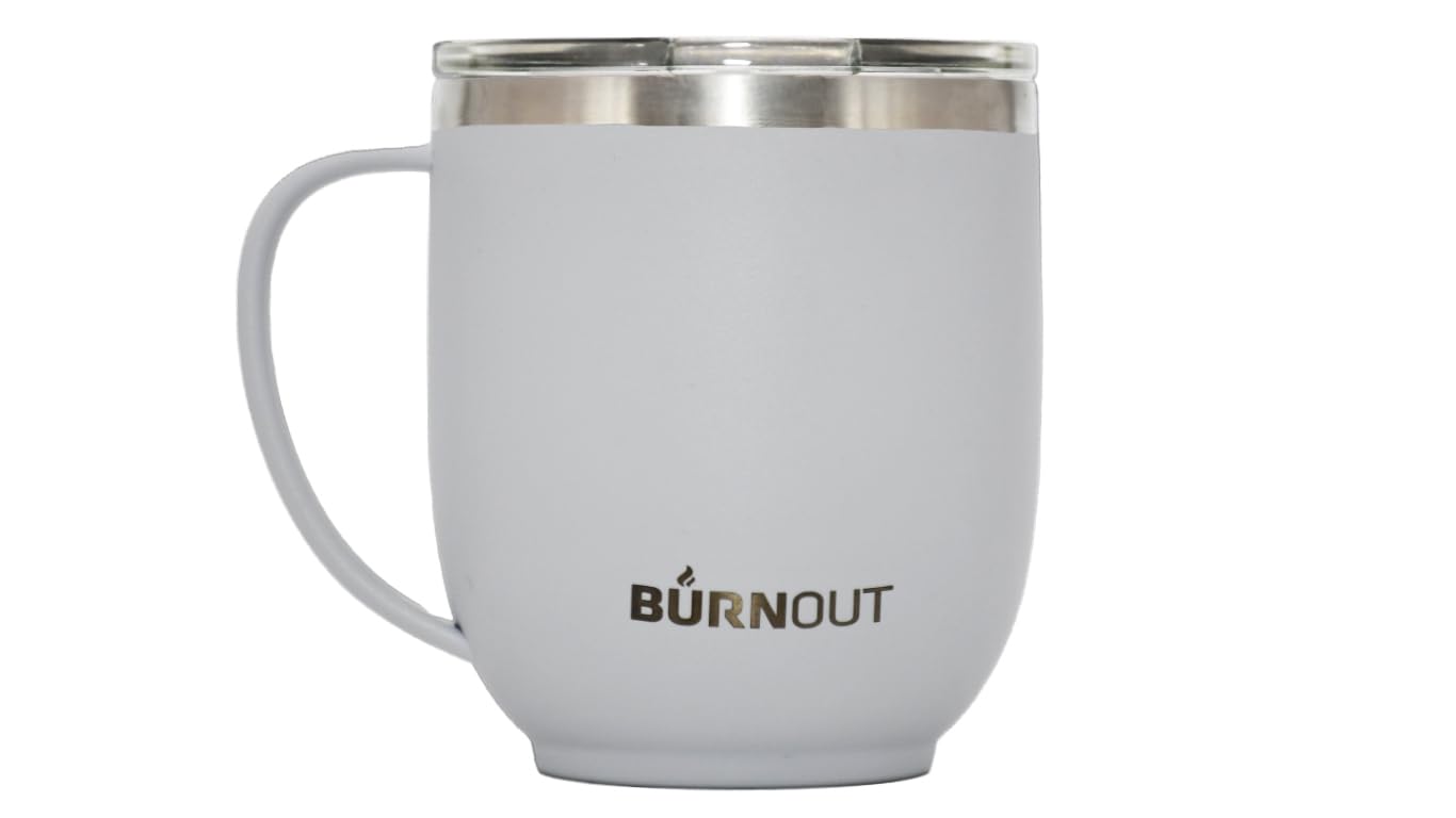 BurnOut Temperature Regulating Home & Office Mug, 12 oz White - Drink Now & Heat-Zorb Tech