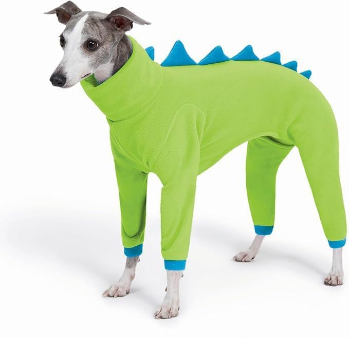 ESCCBOO Italian Greyhound & Whippet Dog Fleece Dinosaur Onesie, Cozy Turtleneck Costume Outfit (Green, Large)