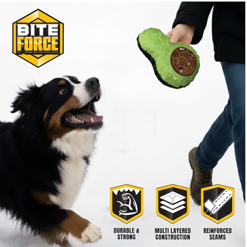 Bite Force - Durable & Strong Dog Toy Avocado Squeaker, Kevlar-Reinforced for Aggressive Chewers for Small Medium Large Dogs - Green.