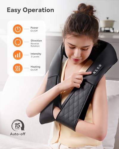 COPYJOY Shiatsu Electric Neck Back Massager, Back Massager with Heat 4D Kneading Electric Massage Pillow for Shoulder, Lower Back, Foot, Leg Muscles Pain Relief Relax in Car Office and Home