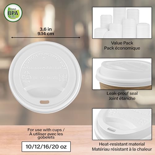 iEco, 500 Count 90 mm Compostable Coffee Cup Lids, Fits 10 oz, 12 oz and 16 oz Paper Cups