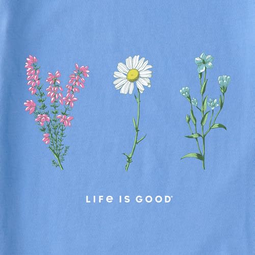 Life is Good Women's Detailed Wildflowers Long Sleeve Crusher Tee, Cornflower Blue, X-Large