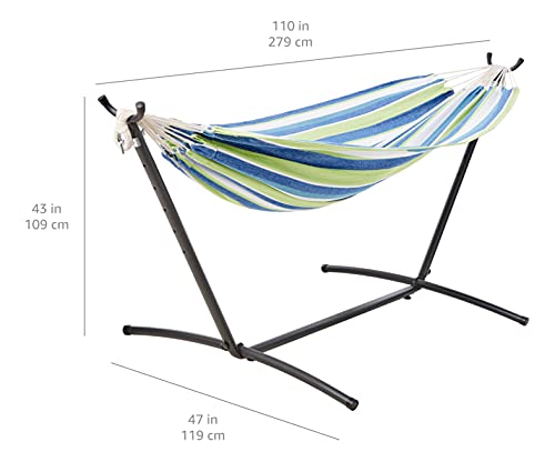 Amazon Basics Double Hammock with 9-Foot Space Saving Steel Stand and Carrying Case, Oasis Blue Stripe