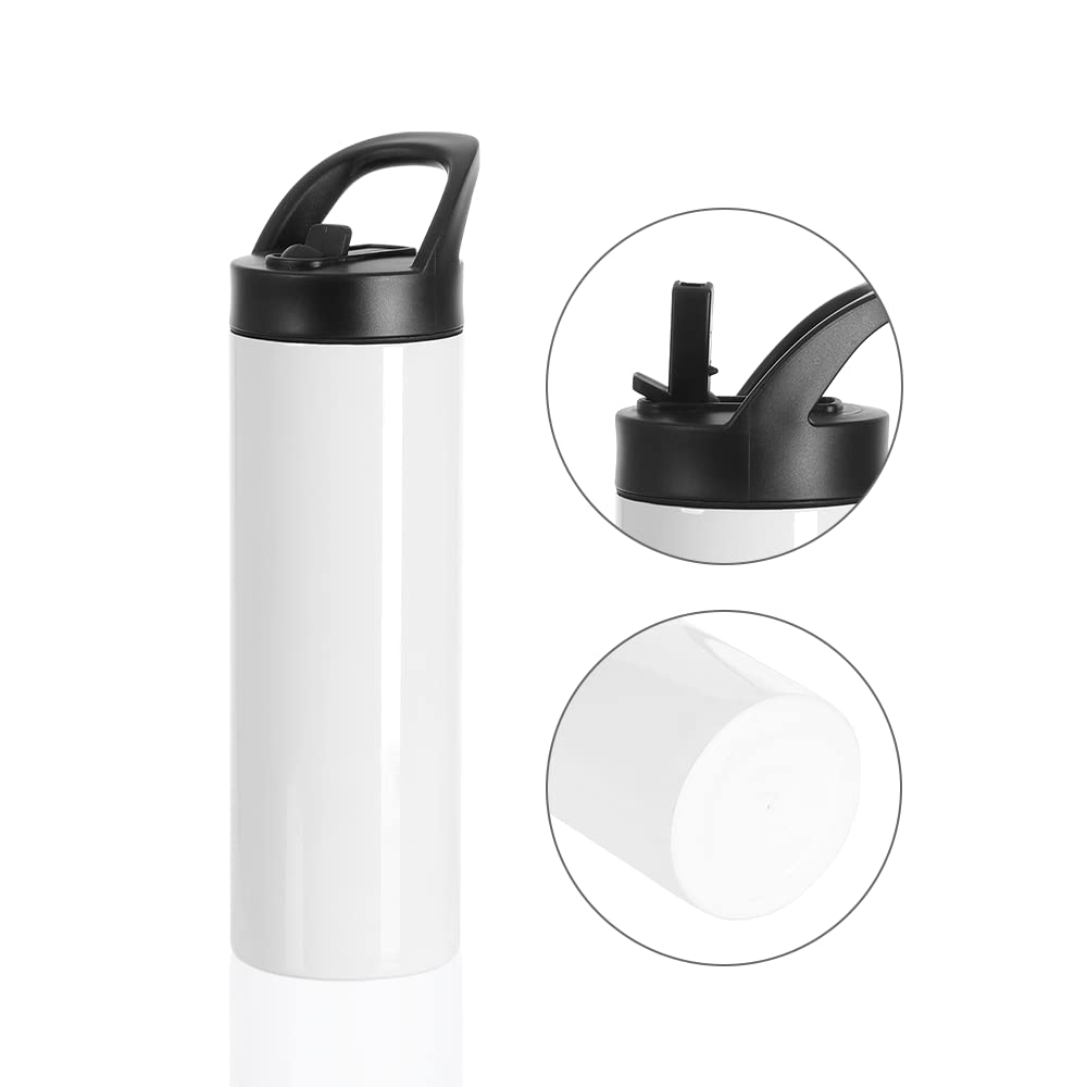 PYD Life 4 Pack Sublimation Tumblers Blanks Cups White 20 OZ Skinny Straight Sports Water Bottles Mugs with Portable Sippy Up Lid with Straw,for Tumbler Heat Press