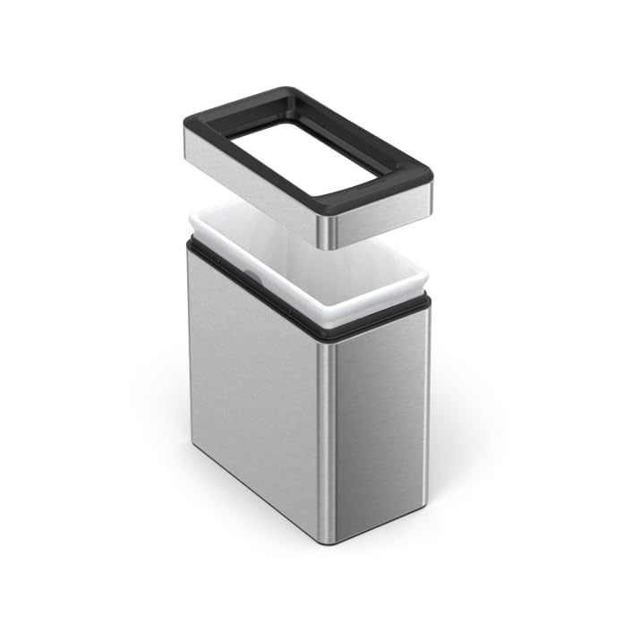 simplehuman 10 Litre / 2.6 Gallon Bathroom Profile Open Trash Can, Brushed Stainless Steel