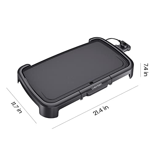 Chefman XL Electric Griddle with Removable Temperature Control, Immersible Flat Top Grill, Burger, Eggs, Pancake Griddle, Nonstick Extra Large Cooking Surface, Slide Out Drip Tray, 25 x 51 CM