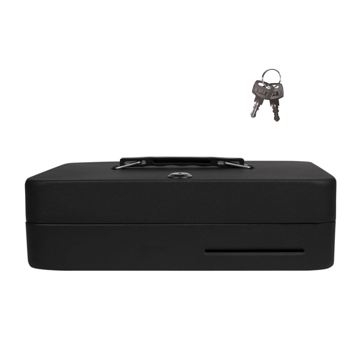 Royal Sovereign Canadian Fold-Out Cash Box With Security Key - Spring Loaded Weight Clips, Removable 9 Slot Coin Tray, Quick Access Cheque/Receipt Deposit Slot. Large 11.8” x 9.5” x 3.7” - Black