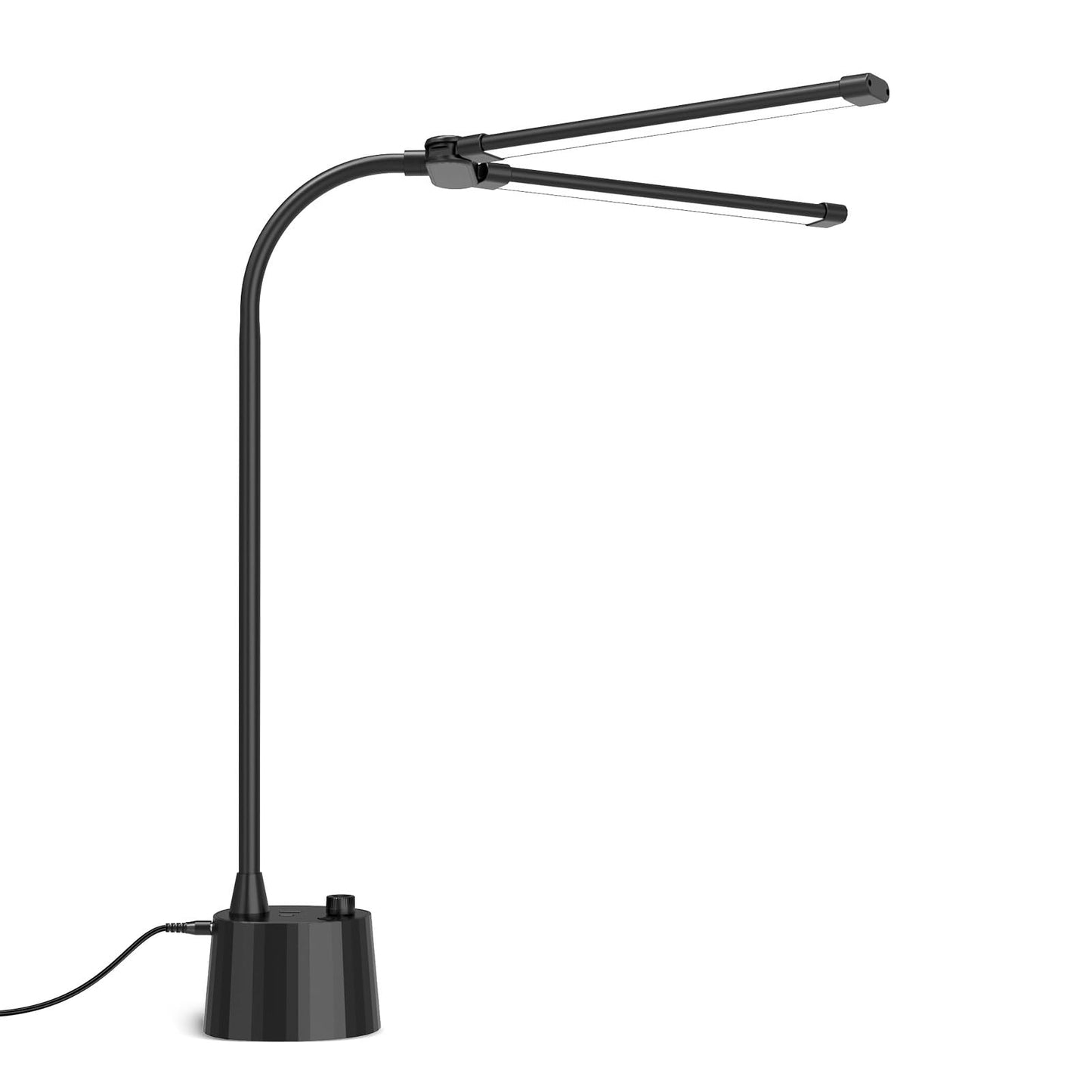 Semlos Desk Lamp for Home Office, LED Table Light with USB A+C Ports & Knob Controller, Eye-Caring for Reading, Study, Bedroom, Dimmable, Black, Charger Included