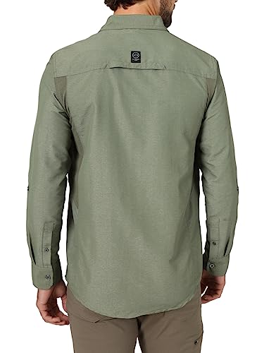 ATG by Wrangler Men's Long Sleeve Mixed Material Shirt, Dusty Olive, X-Large