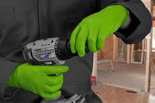 AMMEX Heavy Duty Green Nitrile 8 Mil Disposable Gloves - Extra Thick, Diamond Texture, Powder Free, Medium, Box of 100