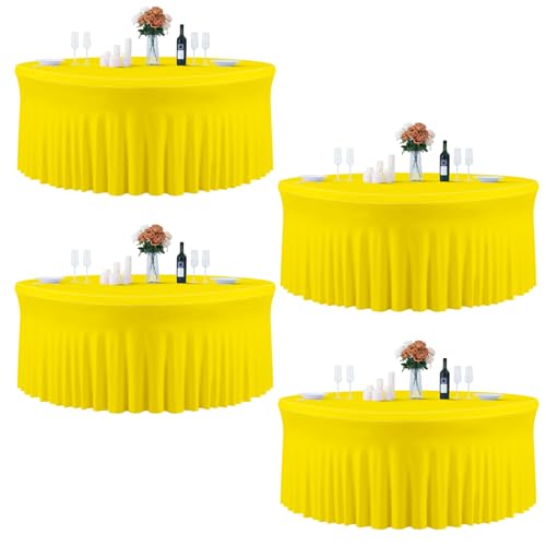 4 Pack Yellow Round Tablecloth, Fitted Tablecloths for 6 FT Circle Table, Polyester Fabric Yellow Table Cloth Round Tables for Wedding Photography Party Professional Events Graduation Ceremonies