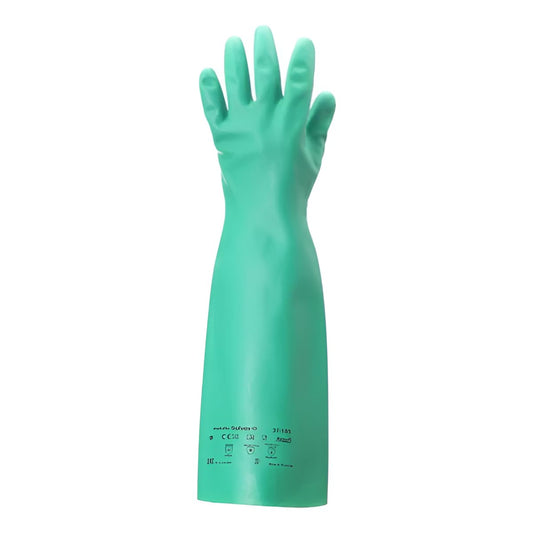 Ansell Sol-Vex 37-185-8 Nitrile Glove, Chemical Resistant, Straight Cuff, 18" Length, 22 mils Thick, Size 8/Medium (Pack of 12)
